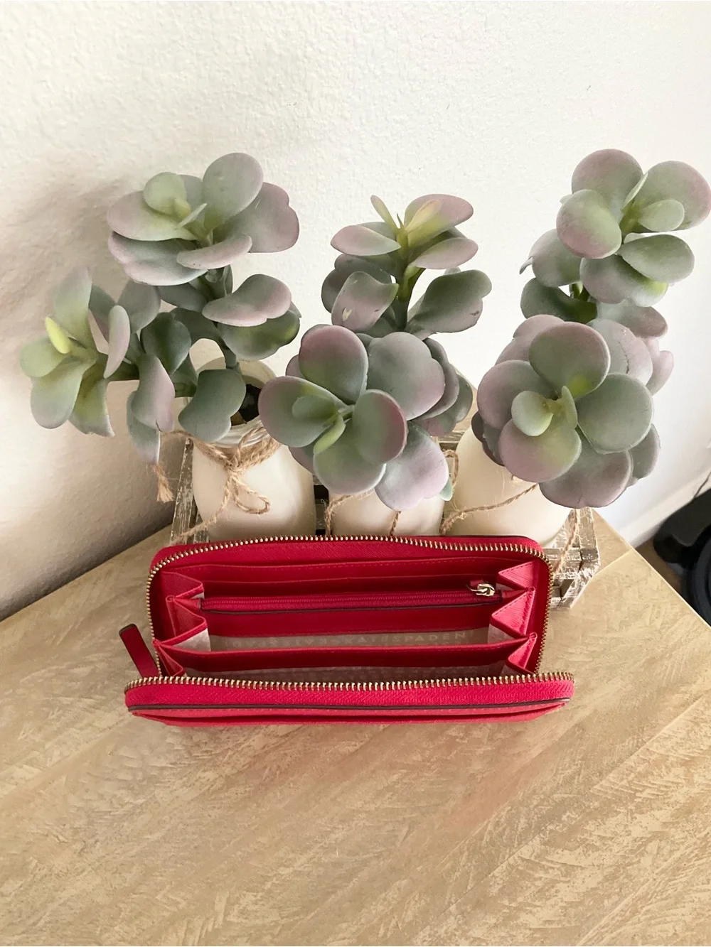 Kate Spade Bright Red Double-Zip Wallet with Gold Plate